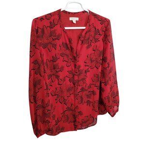 Coldwater Creek 2X Blouse Floral Print Chiffon Button Down Banded Collar Shirt
